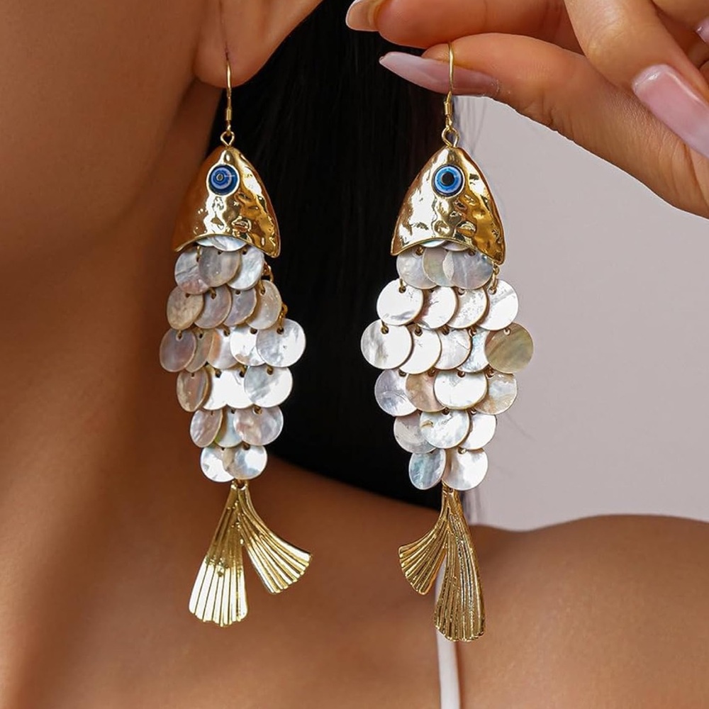 Shell Fish Goddess Gold Earrings